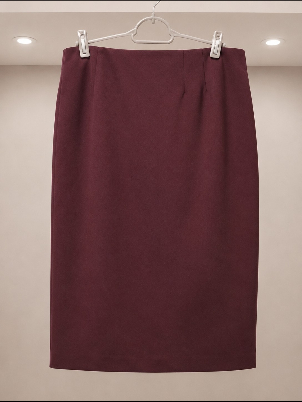 Burgundy Virgin Wool Midi Pencil Skirt Made in USA